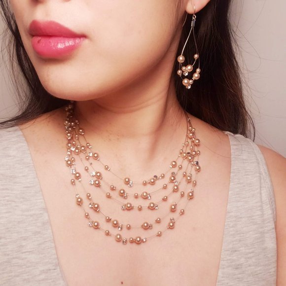 Earrings & Necklace Set (Pearl, Crystal) - Picture 1 of 6